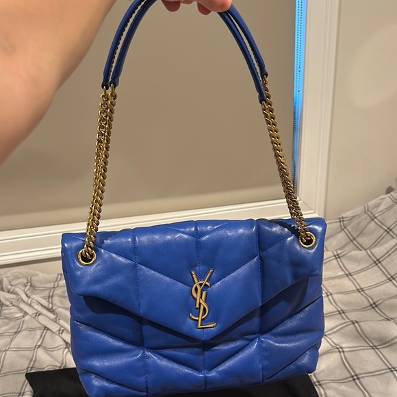 Yves Saint Laurent Blue Gold Quilted Shoulder Bag - Picture 9 of 10